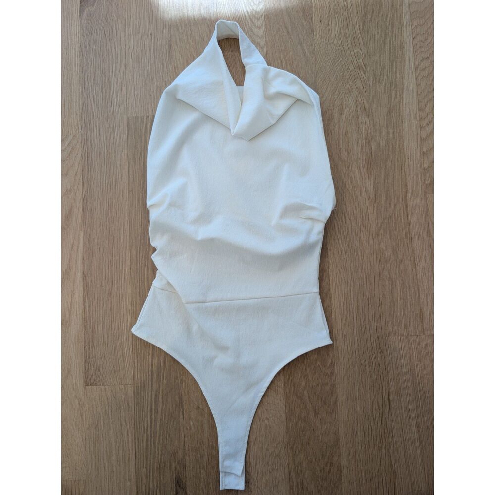 ZARA Asymmetric Cut-Out Draped Sleeveless Bodysuit - White (Size xs)